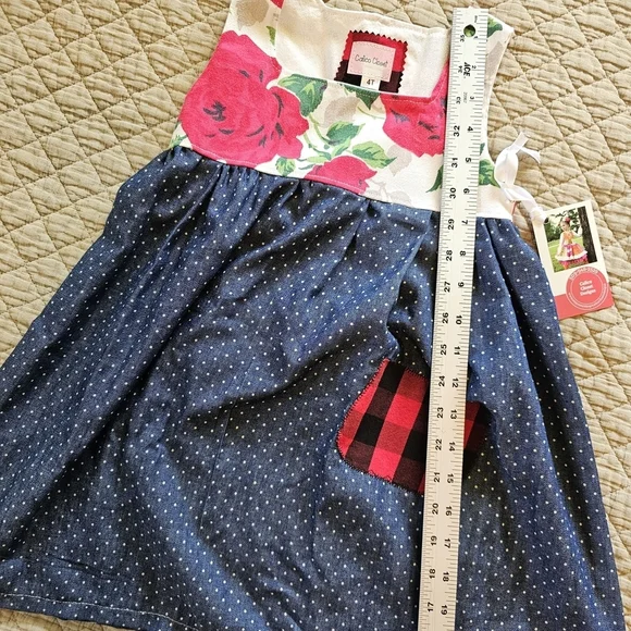 Handmade 4t Floral Rose Polka Dot Jumper Dress Vintage Linens Calico Closet Boho - Picture 8 of 8